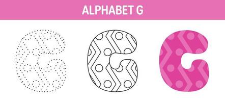 Alphabet G tracing and coloring worksheet for kids vector