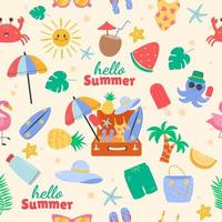 Summer pattern with flat doodle elements vector