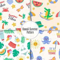 Summer pattern with kawaii animals vector