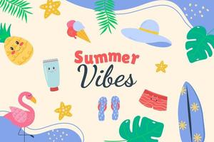 Flat vibes summer background doodle style vector