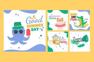 Summer instagram post collection with animal. Social media vector