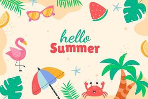 Flat hello summer background doodle style vector