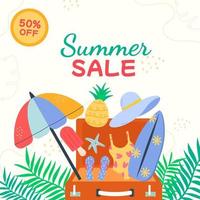 Flat summer sale banner doodle style vector