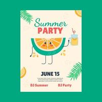 Flat cartoon summer party poster template vector