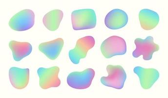 Set of Fluid shapes in the modern neon colors. Liquid holographic backdrop for posters, brochures, textile pattern, gift wrapping, web and desktop wallpaper. vector