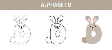 Alphabet D tracing and coloring worksheet for kids vector