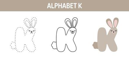 Alphabet K tracing and coloring worksheet for kids vector