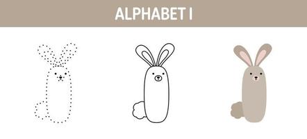 Alphabet I tracing and coloring worksheet for kids vector