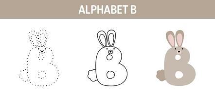 Alphabet B tracing and coloring worksheet for kids vector