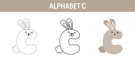 Alphabet C tracing and coloring worksheet for kids vector