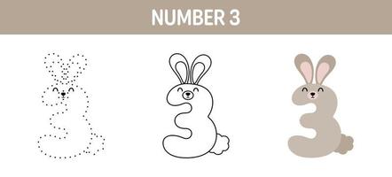 Number 3 tracing and coloring worksheet for kids vector