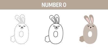 Number 0 tracing and coloring worksheet for kids vector