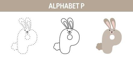 Alphabet P tracing and coloring worksheet for kids vector