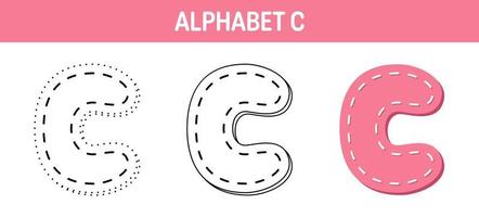 Alphabet C tracing and coloring worksheet for kids vector