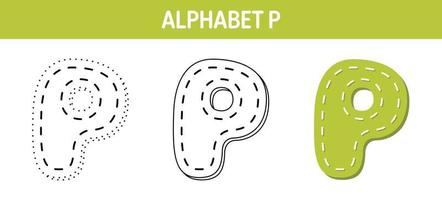 Alphabet P tracing and coloring worksheet for kids vector