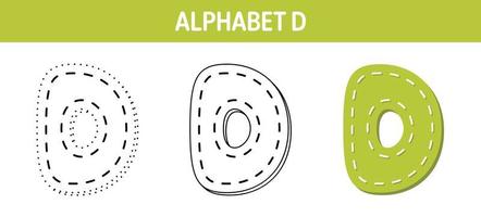 hoja de trabajo para colorear y trazar el alfabeto d para niños vector