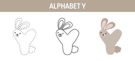 Alphabet Y tracing and coloring worksheet for kids vector