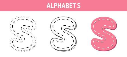 Alphabet S tracing and coloring worksheet for kids vector