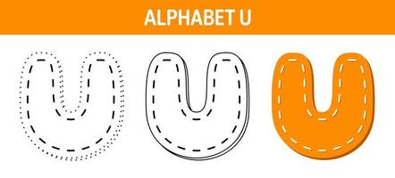 Alphabet U tracing and coloring worksheet for kids vector