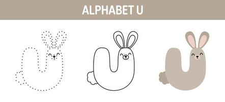 Alphabet U tracing and coloring worksheet for kids vector