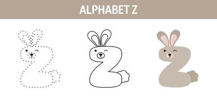 Alphabet Z tracing and coloring worksheet for kids vector