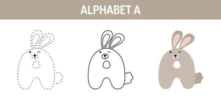 Alphabet A tracing and coloring worksheet for kids vector