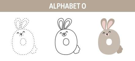 Alphabet O tracing and coloring worksheet for kids vector