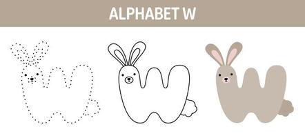 Alphabet W tracing and coloring worksheet for kids vector