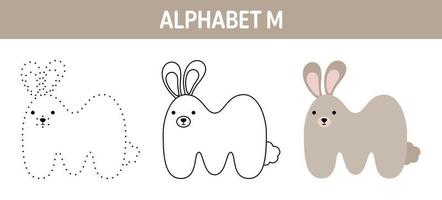 Alphabet M tracing and coloring worksheet for kids vector