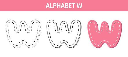 Alphabet W tracing and coloring worksheet for kids vector