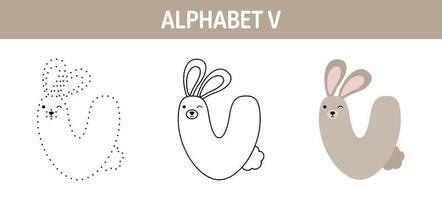 Alphabet V tracing and coloring worksheet for kids vector