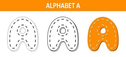 Alphabet A tracing and coloring worksheet for kids vector