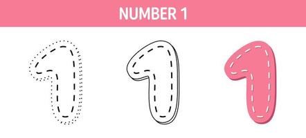 Number 1 tracing and coloring worksheet for kids vector