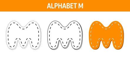 Alphabet M tracing and coloring worksheet for kids vector