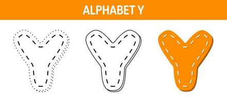 Alphabet Y tracing and coloring worksheet for kids vector