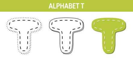 Alphabet T tracing and coloring worksheet for kids vector