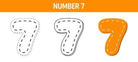 Number 7 tracing and coloring worksheet for kids vector