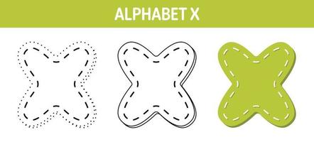 Alphabet X tracing and coloring worksheet for kids vector