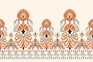 Ikat floral paisley embroidery on white background.Ikat ethnic oriental pattern traditional.Aztec style abstract vector illustration.design for texture,fabric,clothing,wrapping,decoration,Sarong,scarf