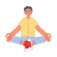 hombre con cerrado ojos en relajante meditación semi plano color vector personaje. editable cifra. lleno cuerpo persona en blanco. sencillo dibujos animados estilo Mancha ilustración para web gráfico diseño y animación