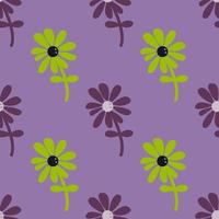 Chamomile flower seamless pattern in naive art style. Cute little daisy floral ornament wallpaper. vector