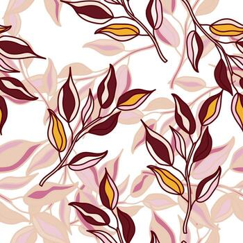 Seamless pattern branches with leaves. Organic background. vector