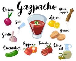 A kitchen poster with a recipe for making gazpacho. Vector isolated on a white background .