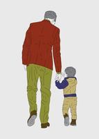 Son hold father hand and traveling with colorized dress in father's day vector