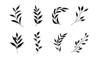 Set of botanical plant with flowers line art element design vector