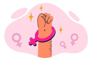 Fist with symbol of Venus symbolizes feminist protest and protection of women rights in fight for gender equality. Fist of participant in feminist demonstration against gender rules vector