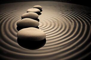 Zen stones with lines on natural background, spa calmness and purity peaceful concept, photo