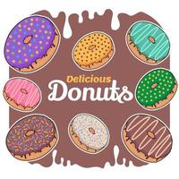 set colorful delicious donuts vector