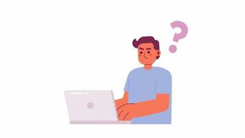 Animated male programmer job. Problem solving. Coding process. Flat character animation on white background with alpha channel transparency. Color cartoon style 4K video footage for web design