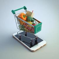 Shopping cart on mobile phone screen. AI photo